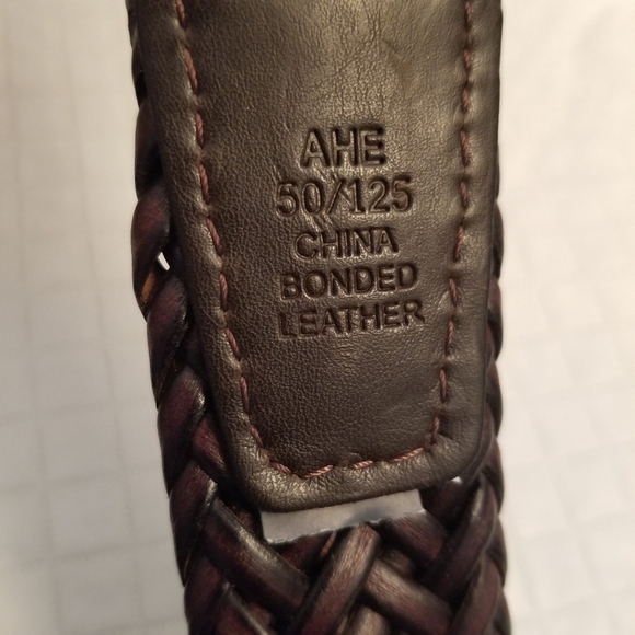 Mens Belt Braided  Bonded Leather Brown Size 50/126 Silver Colored Buckle - Picture 8 of 9